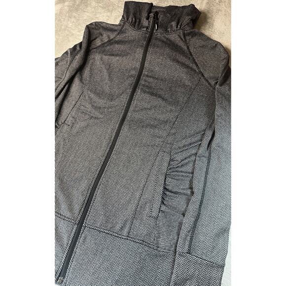 Mondetta Hooded Jacket Ruched Pockets Thumbhole Black Herringbone‎ Size Medium - Picture 1 of 10